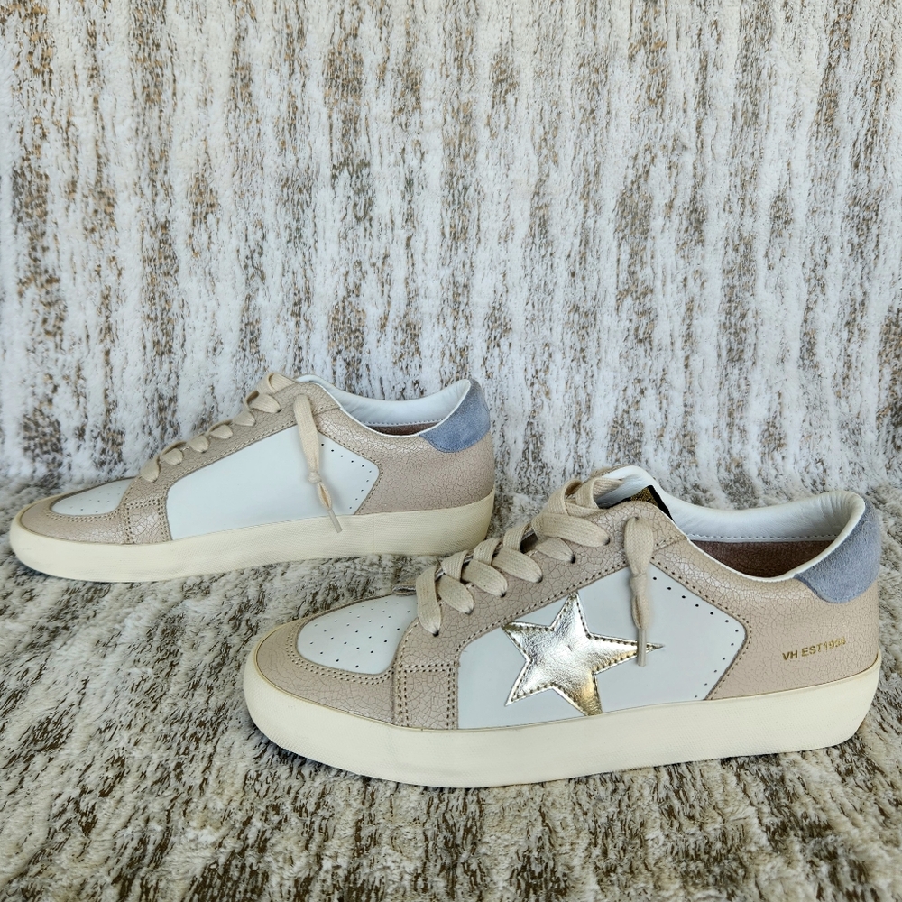 Vintage Havana "Reflex 11" Low Leather Sneakers Gold/Blush | Women's Size 11 - Picture 7 of 13
